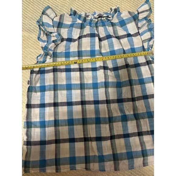 a.n.a Top Size PXL Womens White Blue Plaid Short Sleeve Mock Neck Blouse - Picture 5 of 5